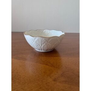 Lenox Ivory Porcelain Embossed Leaf Bowl Gold Trim Made in USA Elegant Decor